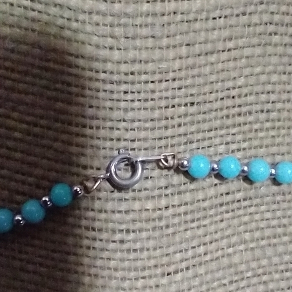 Elegant Turquoise Blue Beaded Necklace Silvertone vintage - Picture 3 of 3
